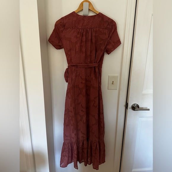 Lulus Pink Floral Jacquard Wrap Dress, Size S - Picture 4 of 5